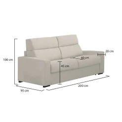 Divano Fisso 2 Posti Beige Sfoderabile Idrorepellente 200x95x100h cm, Lavabile Made in Italy - Letino