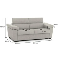 Divano Fisso 2 Posti Beige Sfoderabile Idrorepellente 205x95x100h cm, Lavabile Made in Italy - Gorreto