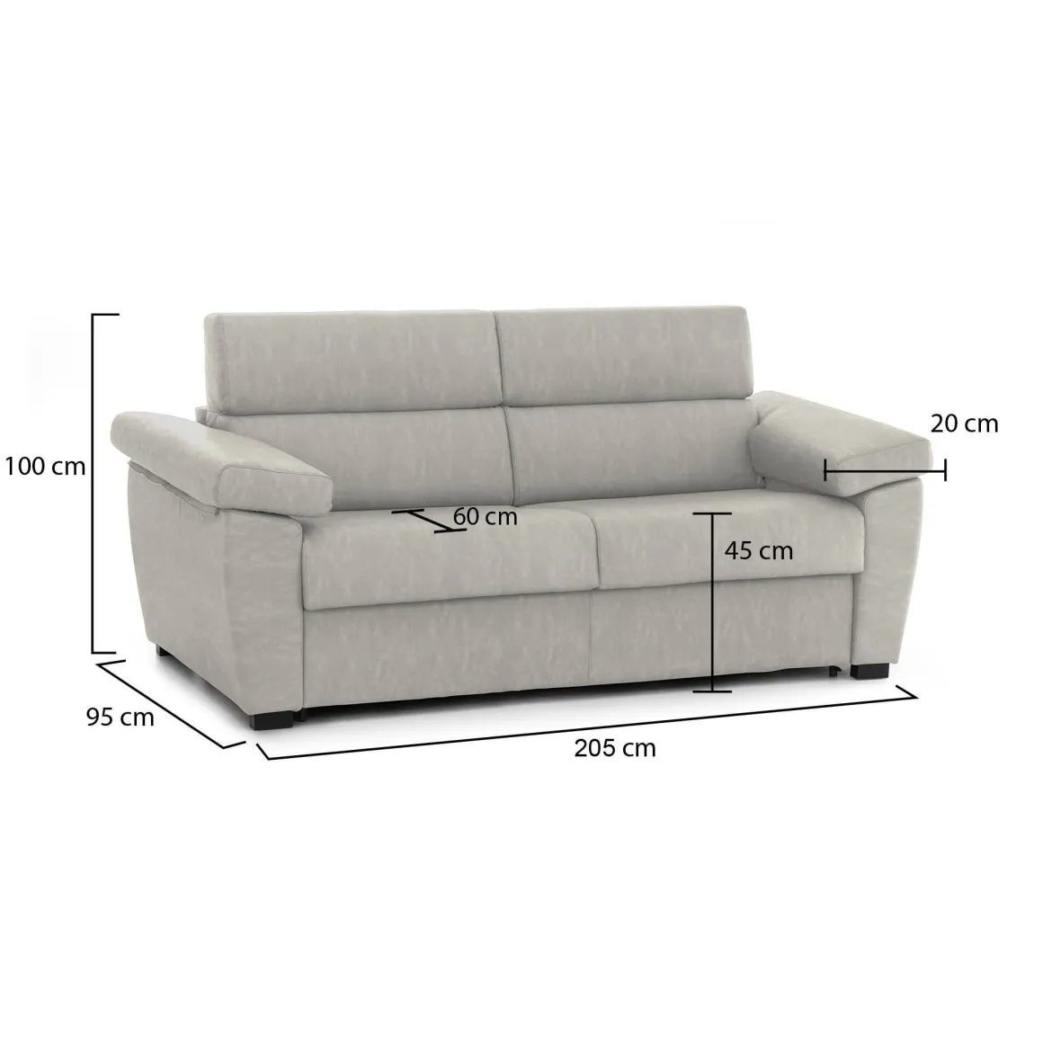 Divano Fisso 2 Posti Beige Sfoderabile Idrorepellente 205x95x100h cm, Lavabile Made in Italy - Gorreto