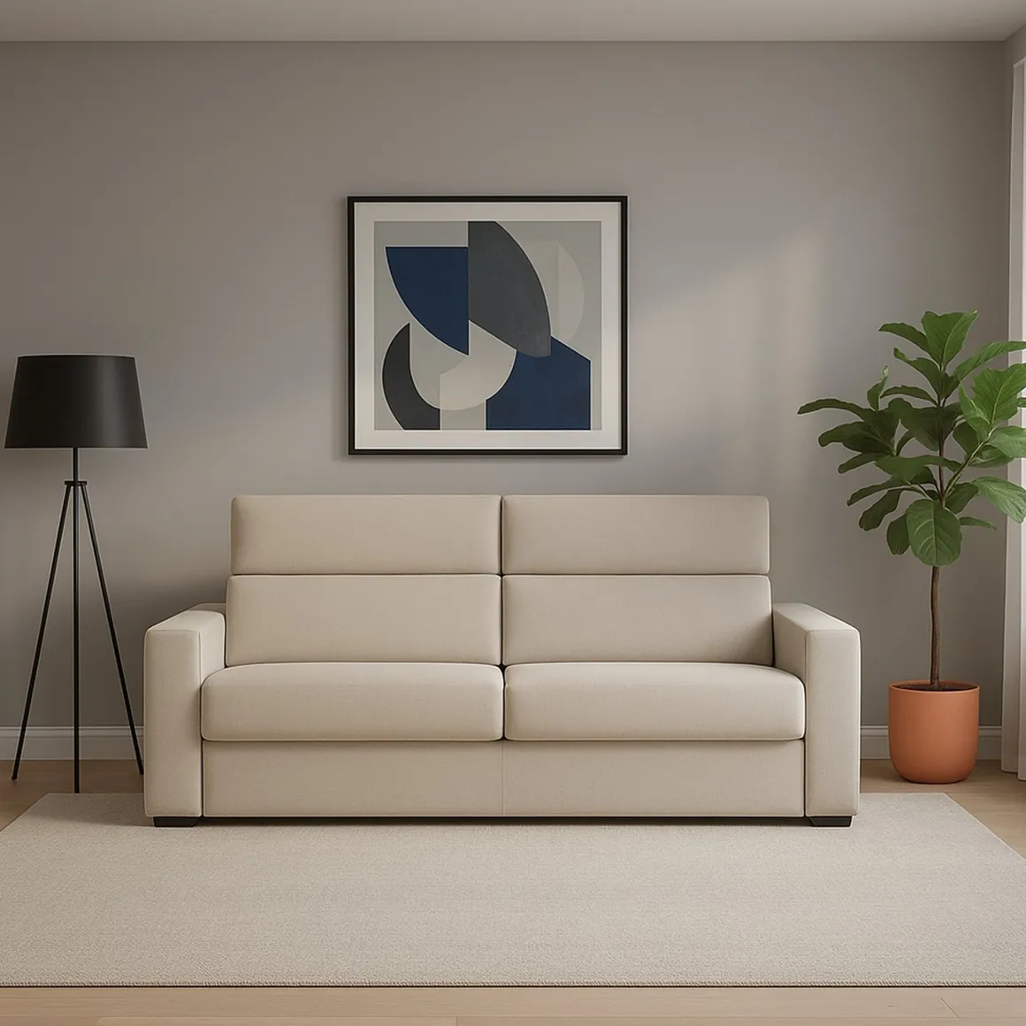 Divano Fisso 3 Posti Beige Sfoderabile Lavabile 220x95 cm, Braccioli Made in Italy - Ozegna