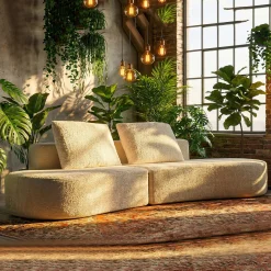 Divani Fissi 2 Posti > Dmora Divano Fisso 2 Posti Bianco Crema oro Effetto Velluto Trapuntato Cuscini Inclusi 130x83x91h cm, Braccioli - Diskit Oro, Bianco Crema