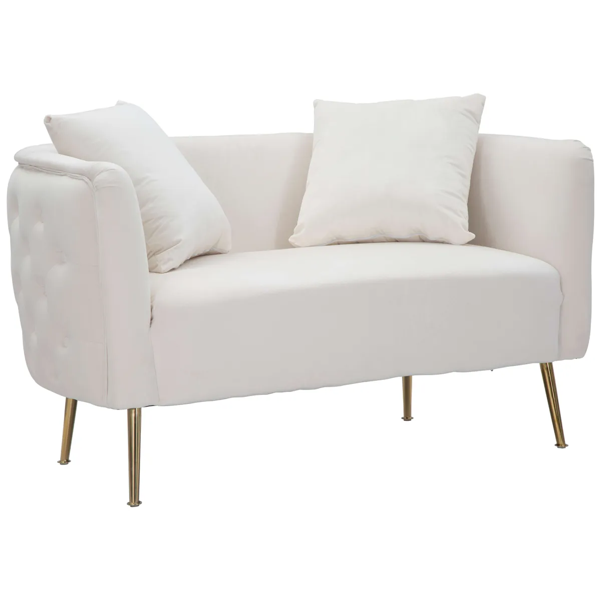 Divani Fissi 2 Posti > Dmora Divano Fisso 2 Posti Bianco oro Effetto Velluto Cuscini Inclusi 127x74x71h cm, Braccioli - Dingle Oro, Bianco