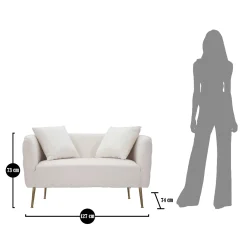 Divani Fissi 2 Posti > Dmora Divano Fisso 2 Posti Bianco oro Effetto Velluto Cuscini Inclusi 127x74x71h cm, Braccioli - Dingle Oro, Bianco