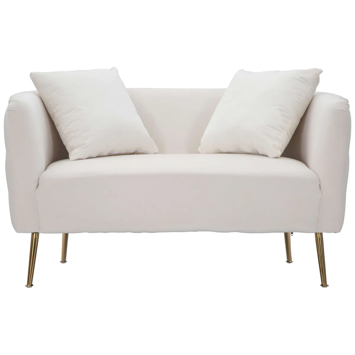 Divani Fissi 2 Posti > Dmora Divano Fisso 2 Posti Bianco oro Effetto Velluto Cuscini Inclusi 127x74x71h cm, Braccioli - Dingle Oro, Bianco