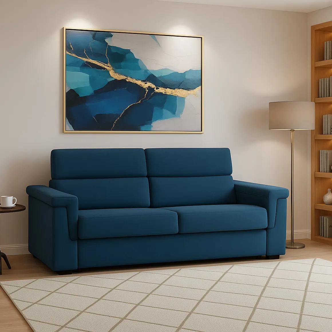 Divano Fisso 2 Posti blu Sfoderabile Idrorepellente 185x95x100h cm, Lavabile Made in Italy - Lapio