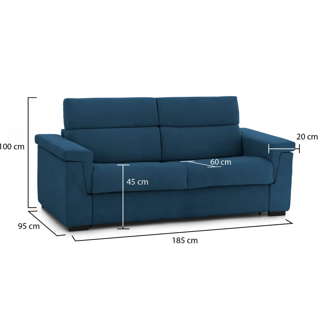Divano Fisso 2 Posti blu Sfoderabile Idrorepellente 185x95x100h cm, Lavabile Made in Italy - Lapio