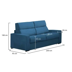 Divano Fisso 2 Posti blu Sfoderabile Idrorepellente 200x95x100h cm, Lavabile Made in Italy - Letino