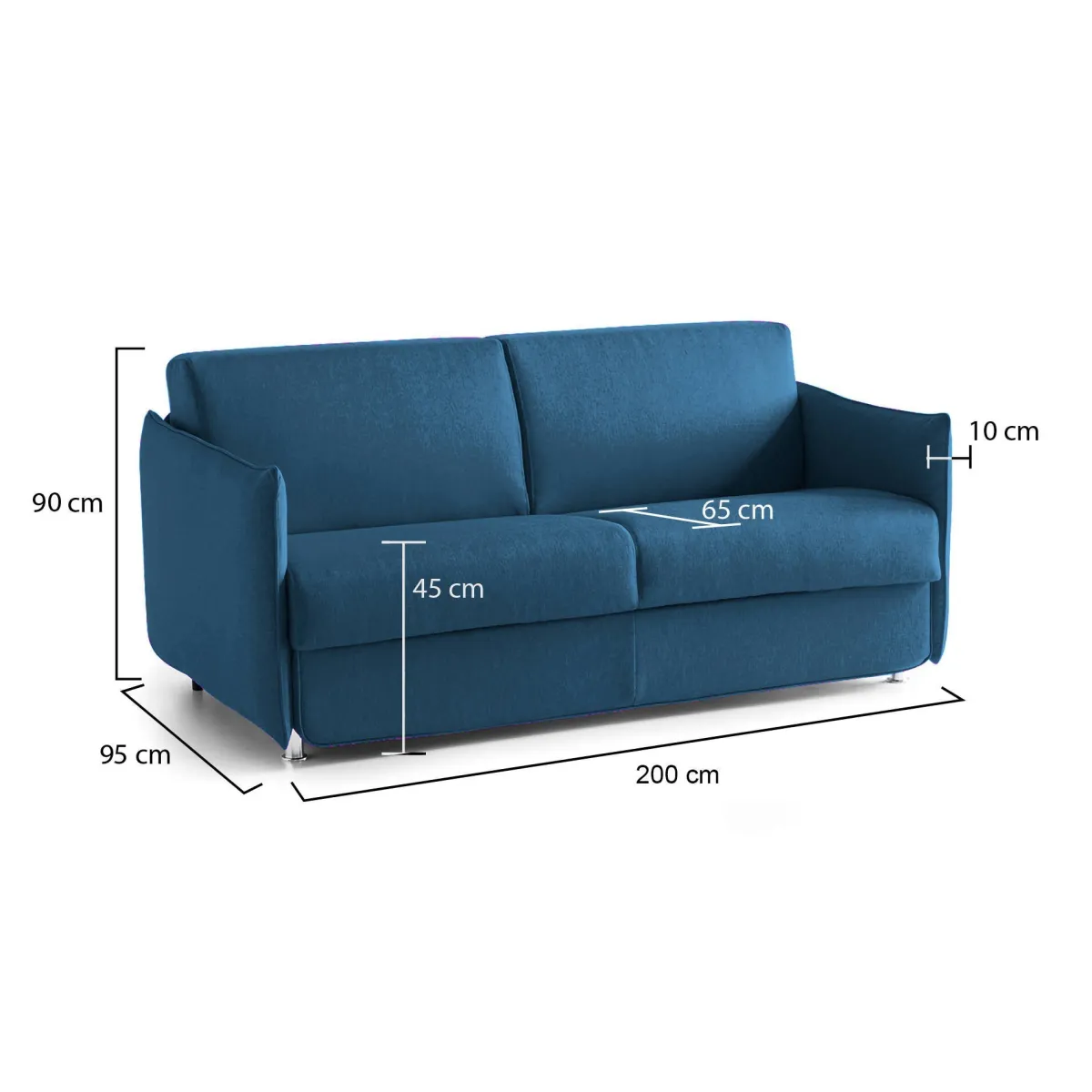 Divani Fissi 3 Posti > Dmora Divano Fisso 3 Posti Sfoderabile Lavabile 200x95 cm, Braccioli Made in Italy - Severo Blu