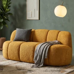 Divani Fissi 2 Posti > Dmora Divano Fisso 2 Posti Posti a Sedere 2 Materiale Struttura in Legno Nobilitato 82x58x147h cm, Altezza Seduta 40 cm - Alchi Giallo Senape