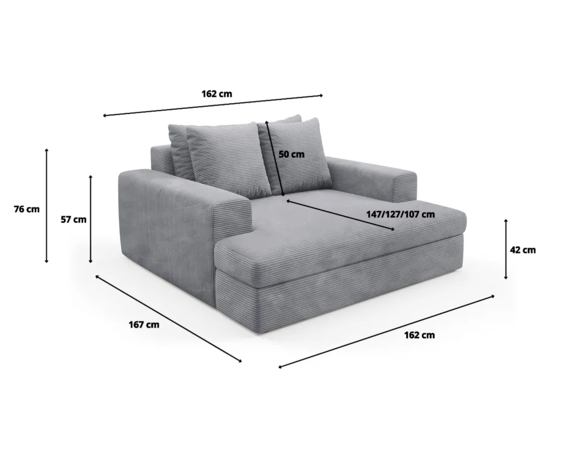 Divano Fisso 2 Posti Grigio Chiaro Cuscini Sfoderabili Braccioli 162x167x86h cm, Posti a Sedere 2 - Comazzo