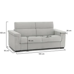 Divani Fissi 2 Posti > Dmora Divano Fisso 2 Posti Sfoderabile Idrorepellente 185x95x100h cm, Lavabile Made in Italy - Pisogne Grigio Chiaro