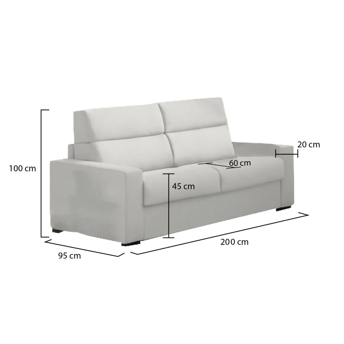 Divani Fissi 2 Posti > Dmora Divano Fisso 2 Posti Sfoderabile Idrorepellente 205x95x100h cm, Lavabile Made in Italy - Flaibano Grigio Chiaro