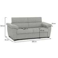 Divano Fisso 2 Posti Grigio Chiaro Sfoderabile Idrorepellente 205x95x100h cm, Lavabile Made in Italy - Gorreto