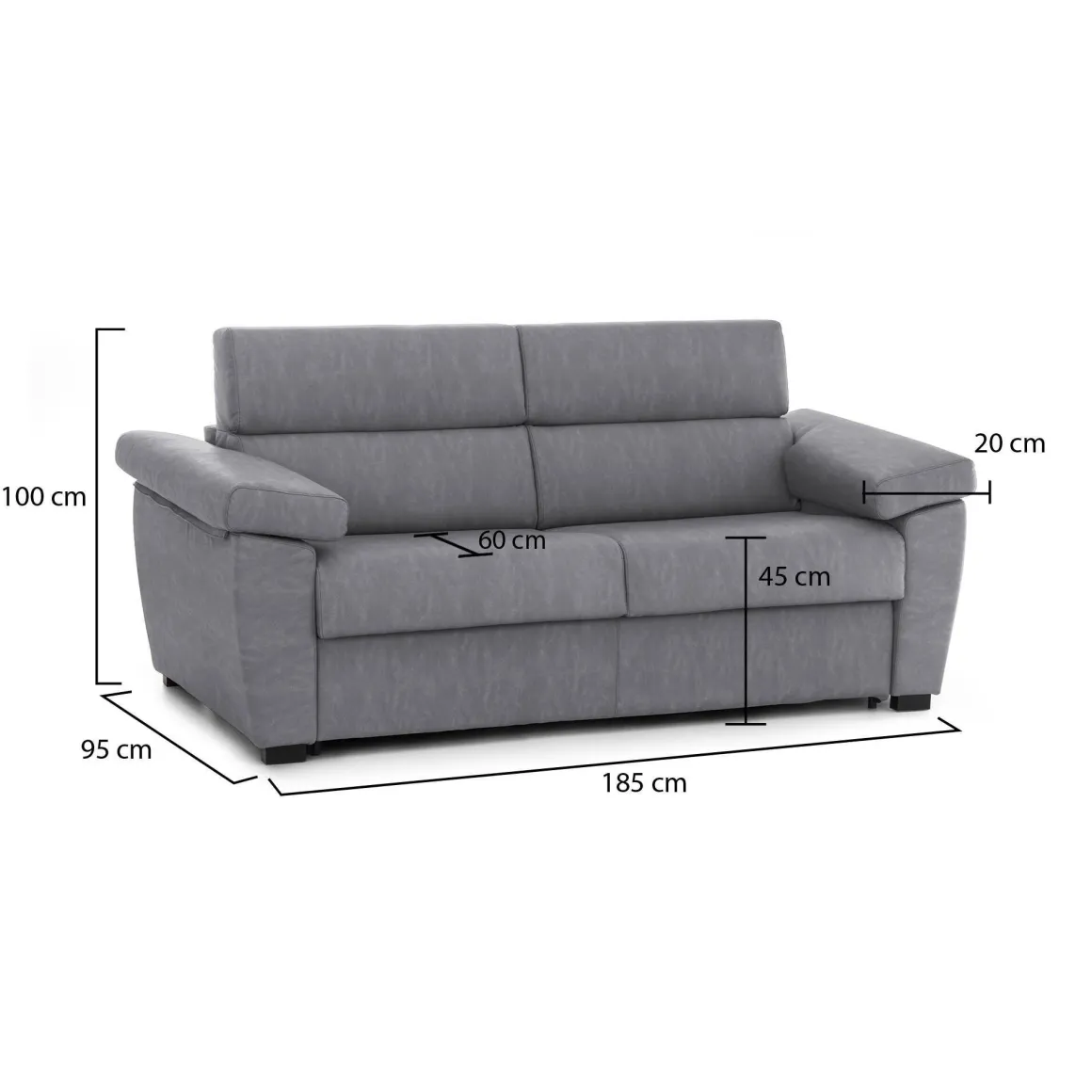 Divani Fissi 2 Posti > Dmora Divano Fisso 2 Posti Sfoderabile Idrorepellente 200x95x100h cm, Lavabile Made in Italy - Letino Grigio