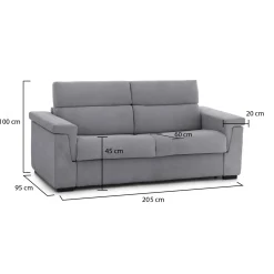 Divano Fisso 2 Posti Grigio Sfoderabile Idrorepellente 205x95x100h cm, Lavabile Made in Italy - Flaibano