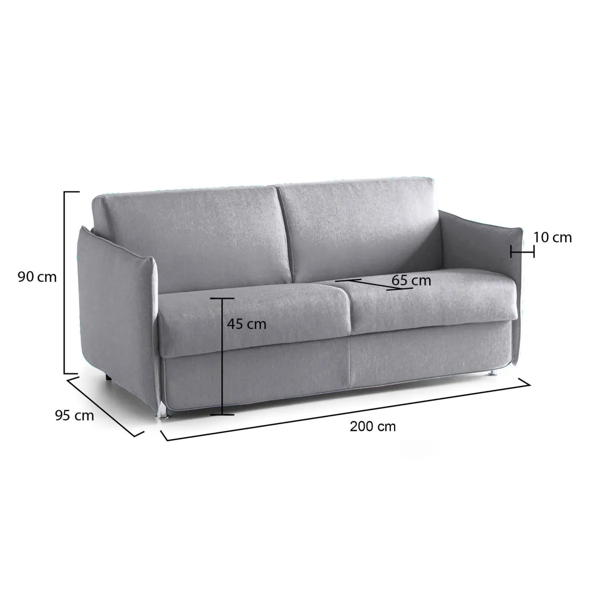 Divani Fissi 3 Posti > Dmora Divano Fisso 3 Posti Sfoderabile Lavabile 200x95 cm, Braccioli Made in Italy - Severo Grigio