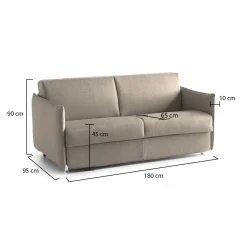 Divano Fisso 2 Posti Grigio Tortora Sfoderabile Idrorepellente 180x95x90h cm, Lavabile Made in Italy - Varedo