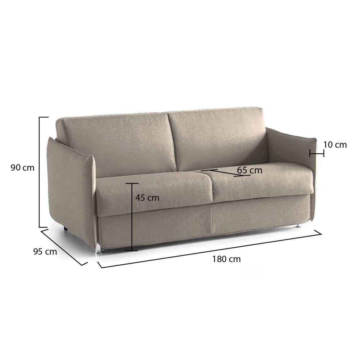 Divano Fisso 2 Posti Grigio Tortora Sfoderabile Idrorepellente 180x95x90h cm, Lavabile Made in Italy - Varedo