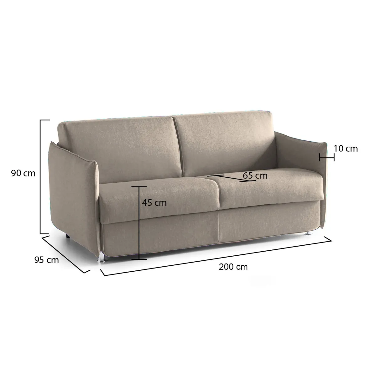 Divani Fissi 3 Posti > Dmora Divano Fisso 3 Posti Sfoderabile Lavabile 200x95 cm, Braccioli Made in Italy - Severo Grigio Tortora