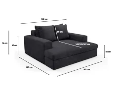 Divani Fissi 2 Posti > Dmora Divano Fisso 2 Posti Cuscini Sfoderabili Braccioli 162x167x86h cm, Posti a Sedere 2 - Comazzo Nero