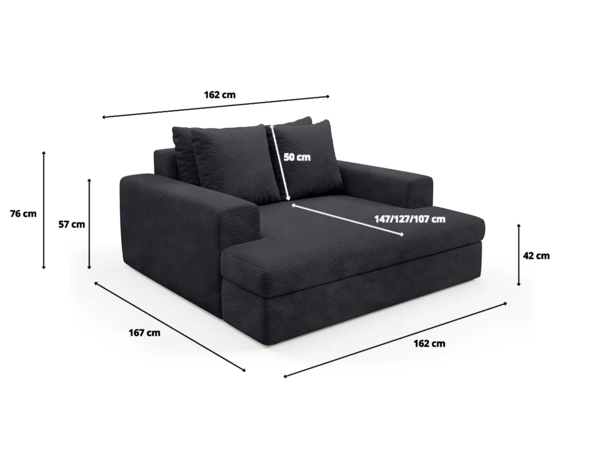 Divani Fissi 2 Posti > Dmora Divano Fisso 2 Posti Cuscini Sfoderabili Braccioli 162x167x86h cm, Posti a Sedere 2 - Comazzo Nero