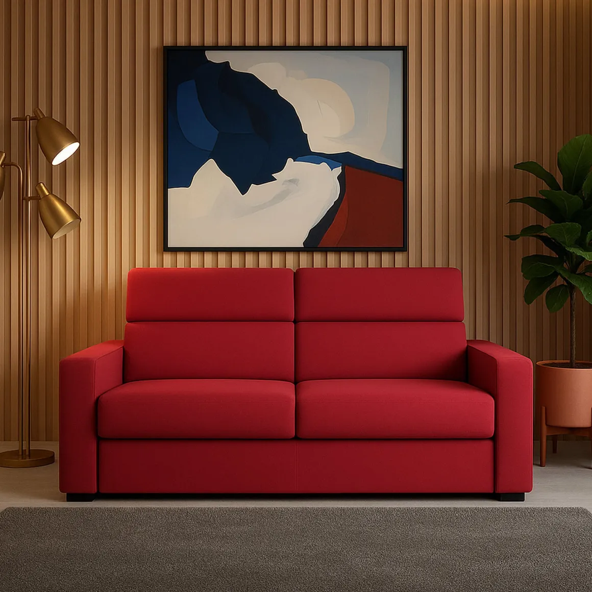 Divano Fisso 2 Posti Rosso Sfoderabile Idrorepellente 200x95x100h cm, Lavabile Made in Italy - Letino