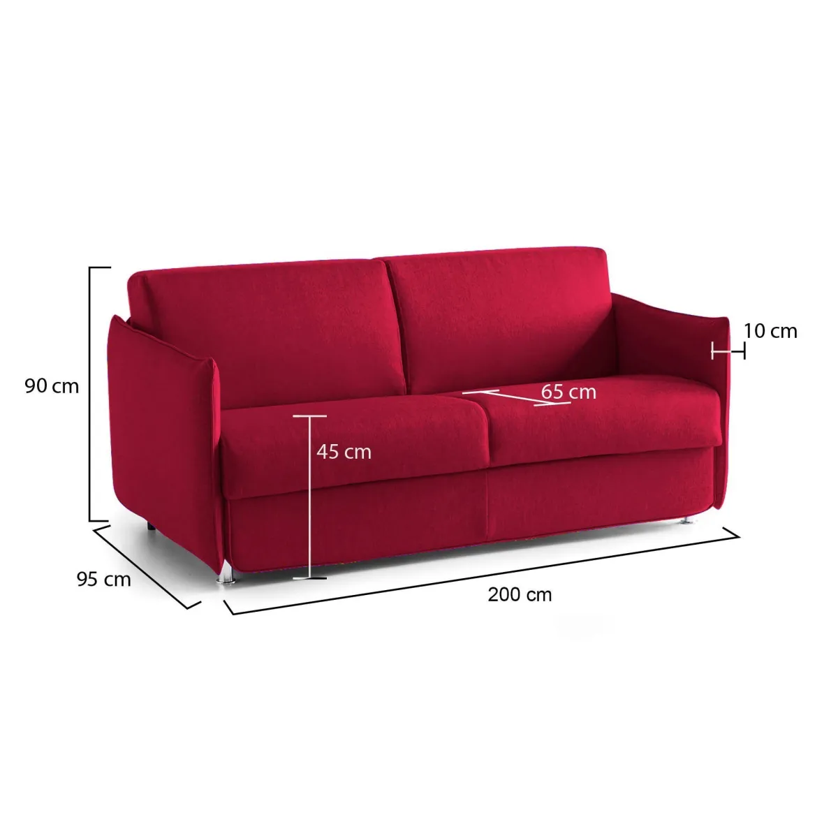 Divani Fissi 3 Posti > Dmora Divano Fisso 3 Posti Sfoderabile Lavabile 200x95 cm, Braccioli Made in Italy - Severo Rosso