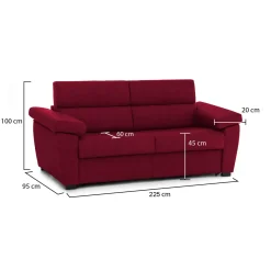 Divano Fisso 3 Posti Rosso Sfoderabile Lavabile 225x95 cm, Braccioli Made in Italy - Giffone