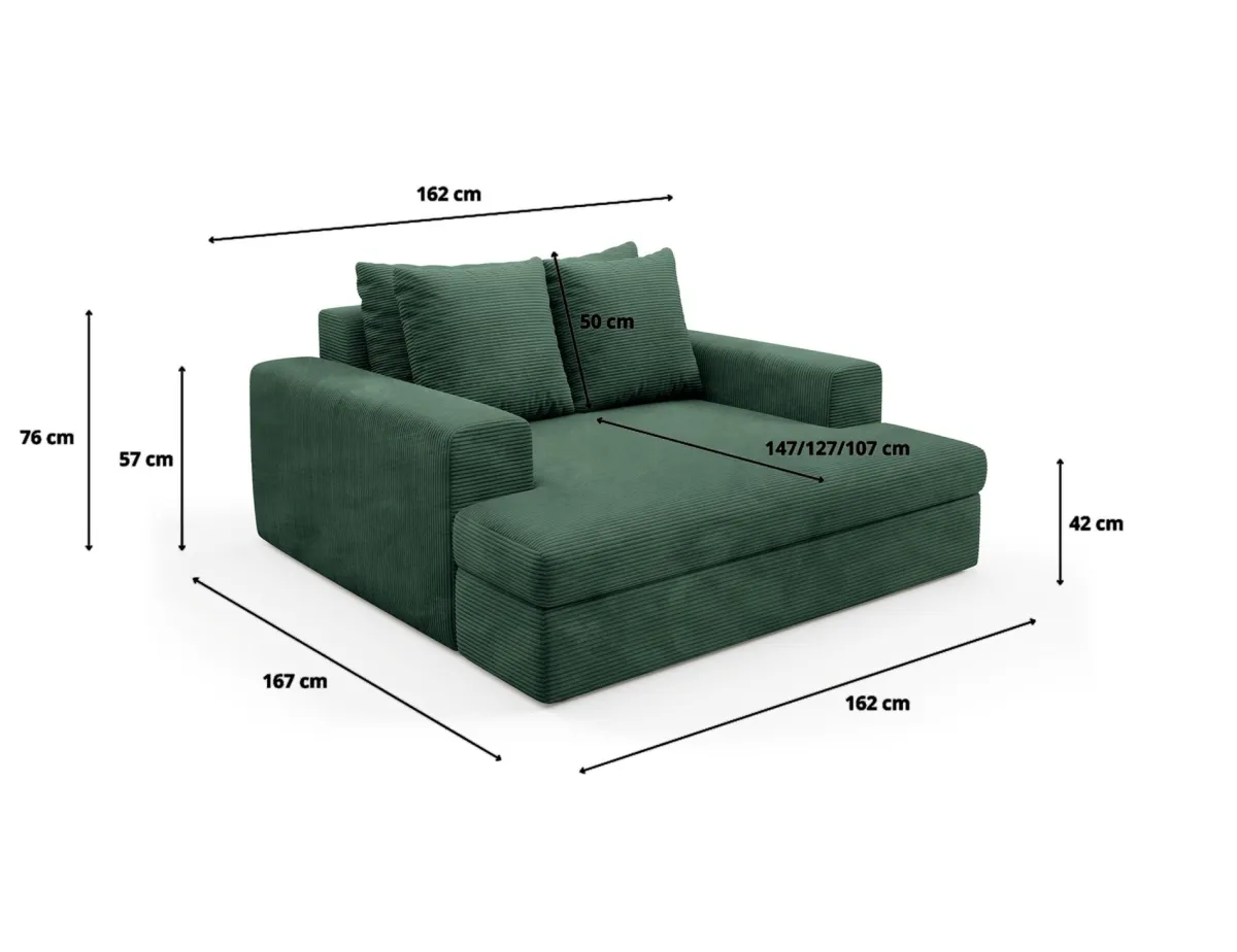 Divani Fissi 2 Posti > Dmora Divano Fisso 2 Posti Cuscini Sfoderabili Braccioli 162x167x86h cm, Posti a Sedere 2 - Comazzo Verde