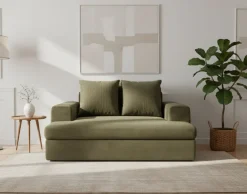 Divano Fisso 2 Posti Verde Oliva Cuscini Sfoderabili Braccioli 162x167x86h cm, Posti a Sedere 2 - Comazzo