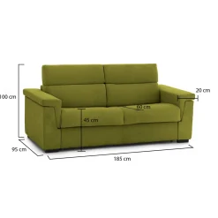 Divano Fisso 2 Posti Verde Sfoderabile Idrorepellente 185x95x100h cm, Lavabile Made in Italy - Lapio