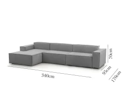 Divano in legno e ferro rivestito in tessuto grigio 340x170x70h cm - Atrillo