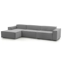 Divano in legno e ferro rivestito in tessuto grigio 340x170x70h cm - Atrillo