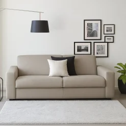 Divani Fissi 2 Posti|Salotto > Dmora Divano in legno e ferro rivestito in tessuto tortora 200x95x90h cm - Eletta Grigio Tortora