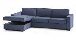 Divano in legno massello rivestito in tessuto blu 280x95x90h cm - Anila