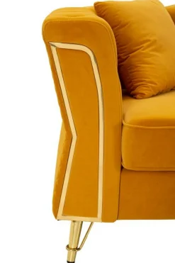 Divani Fissi 2 Posti > Dmora Divano in legno rivestito in tessuto ocra e oro 162x83x76h cm - Casio Oro, Giallo Ocra