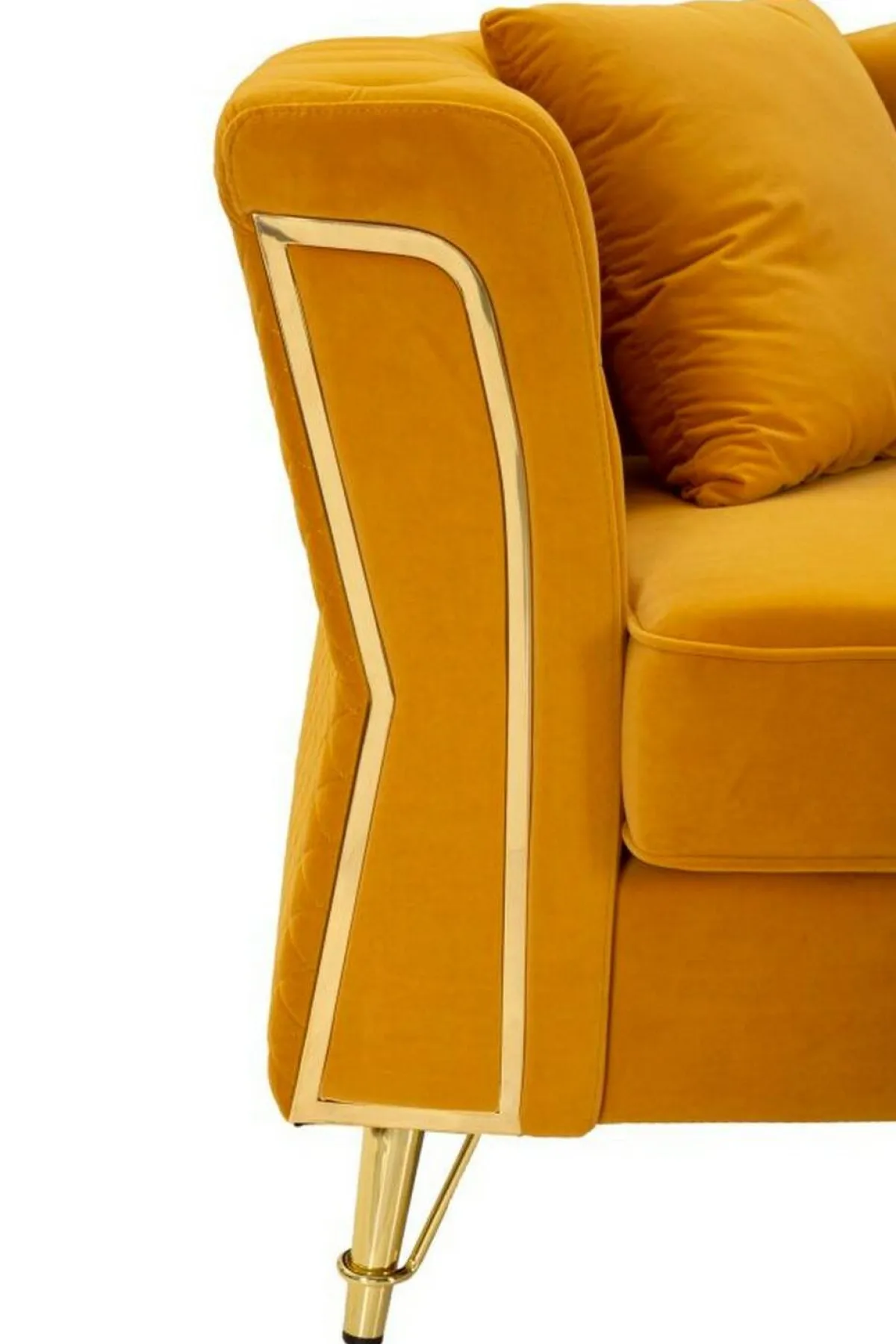 Divani Fissi 2 Posti > Dmora Divano in legno rivestito in tessuto ocra e oro 162x83x76h cm - Casio Oro, Giallo Ocra