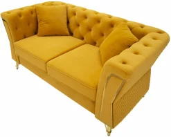 Divani Fissi 2 Posti > Dmora Divano in legno rivestito in tessuto ocra e oro 162x83x76h cm - Casio Oro, Giallo Ocra