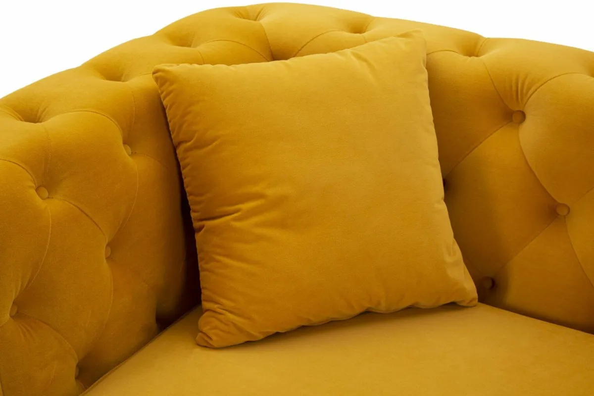 Divani Fissi 2 Posti > Dmora Divano in legno rivestito in tessuto ocra e oro 162x83x76h cm - Casio Oro, Giallo Ocra