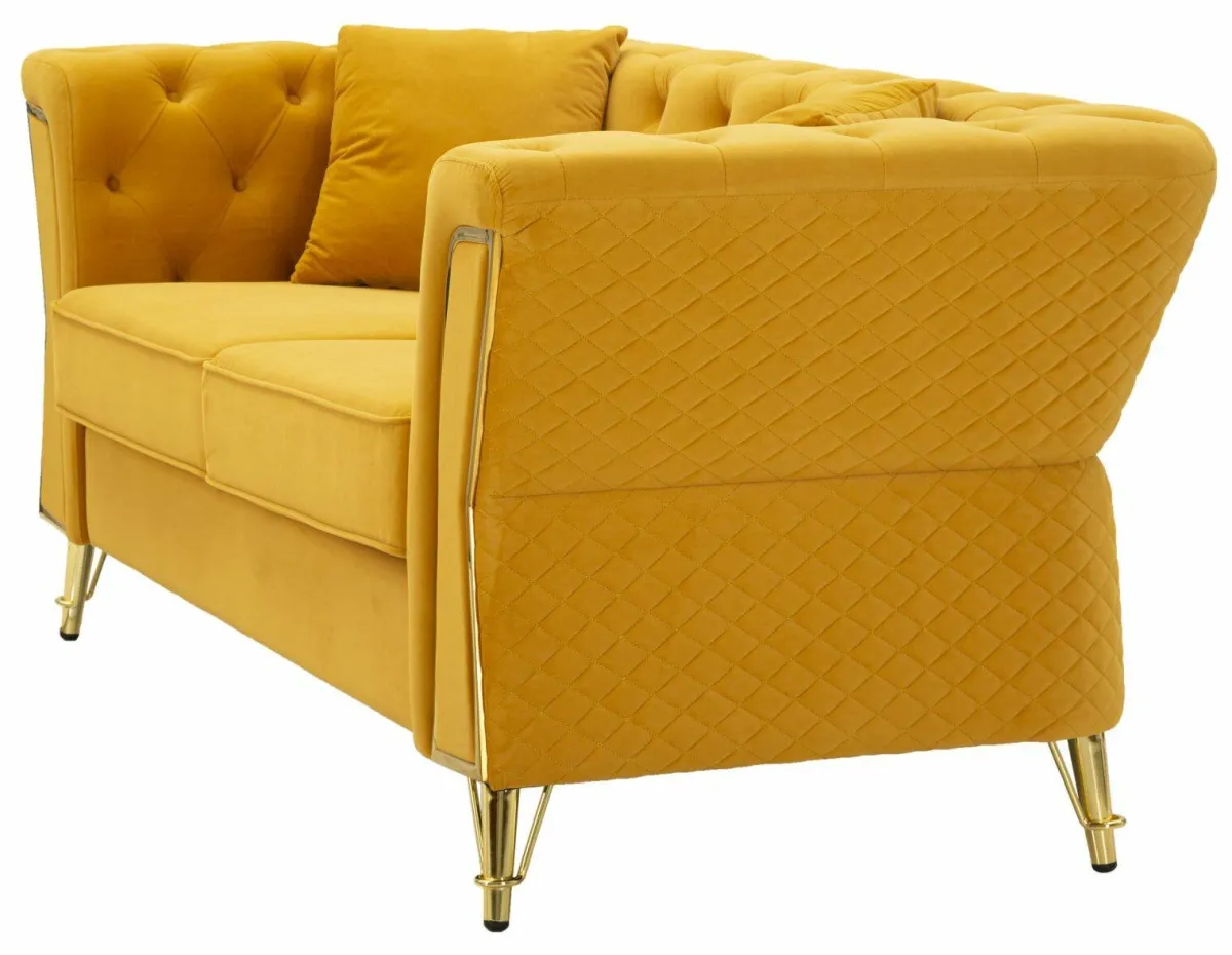 Divani Fissi 2 Posti > Dmora Divano in legno rivestito in tessuto ocra e oro 162x83x76h cm - Casio Oro, Giallo Ocra