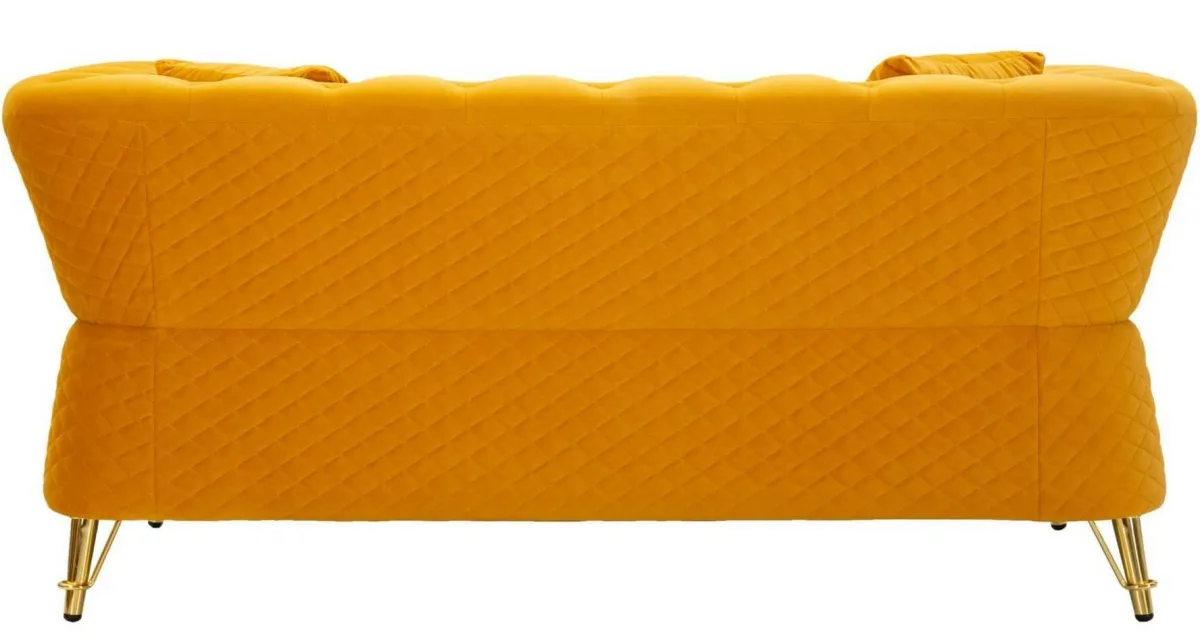 Divani Fissi 2 Posti > Dmora Divano in legno rivestito in tessuto ocra e oro 162x83x76h cm - Casio Oro, Giallo Ocra