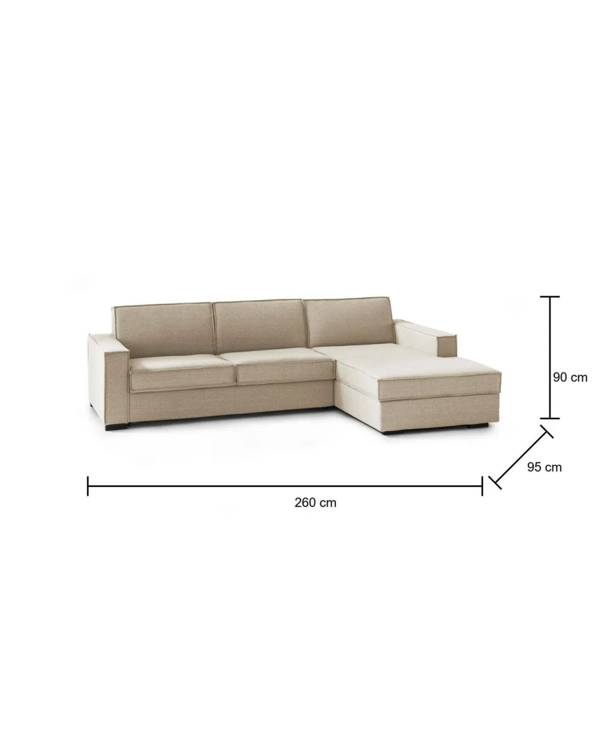 Divani Angolari|Divani Fissi Con Penisola > Dmora Divano in metallo rivestito in tessuto 280x95x90h cm - Atos Beige