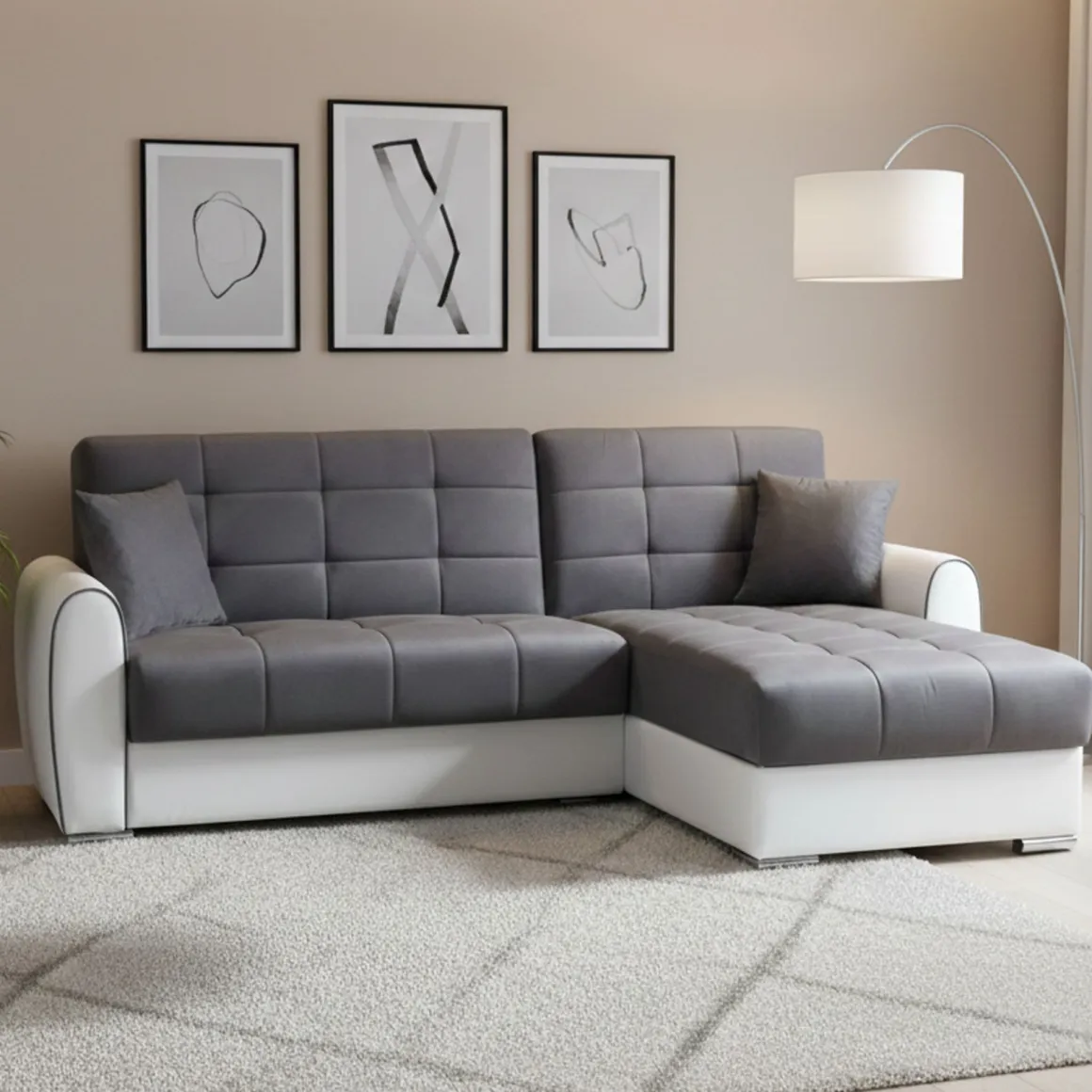 Divano letto angolare bianco e grigio 246x160cm - Argos