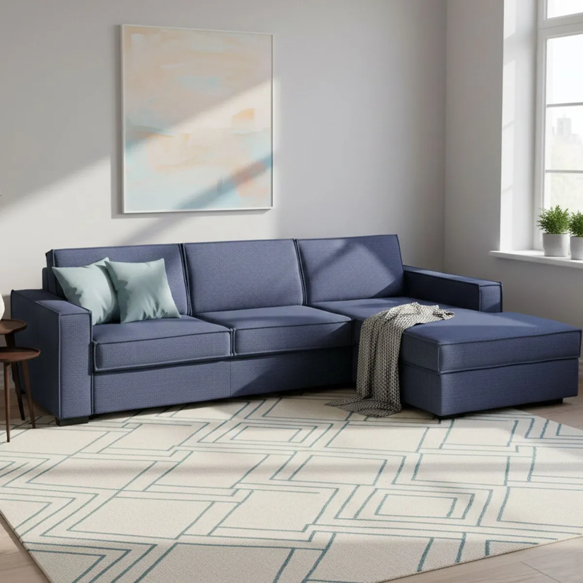 Divani Letto Con Penisola|Salotto > Dmora Divano letto angolare 260x95cm - Afar Blu