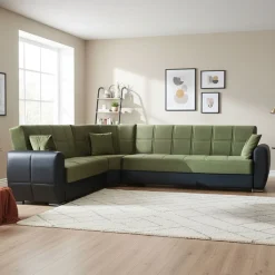 Divani Angolari|Divani Letto Con Penisola > Dmora Divano letto angolare nero e verde 305x238cm - Gaillardia Verde, Nero