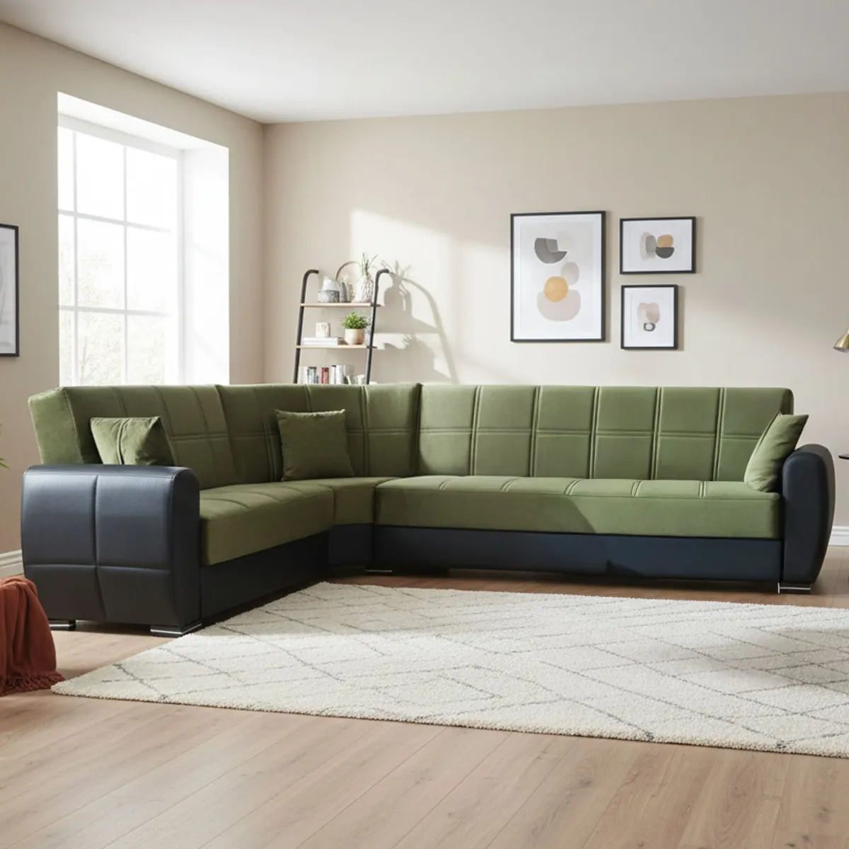 Divani Angolari|Divani Letto Con Penisola > Dmora Divano letto angolare nero e verde 305x238cm - Gaillardia Verde, Nero