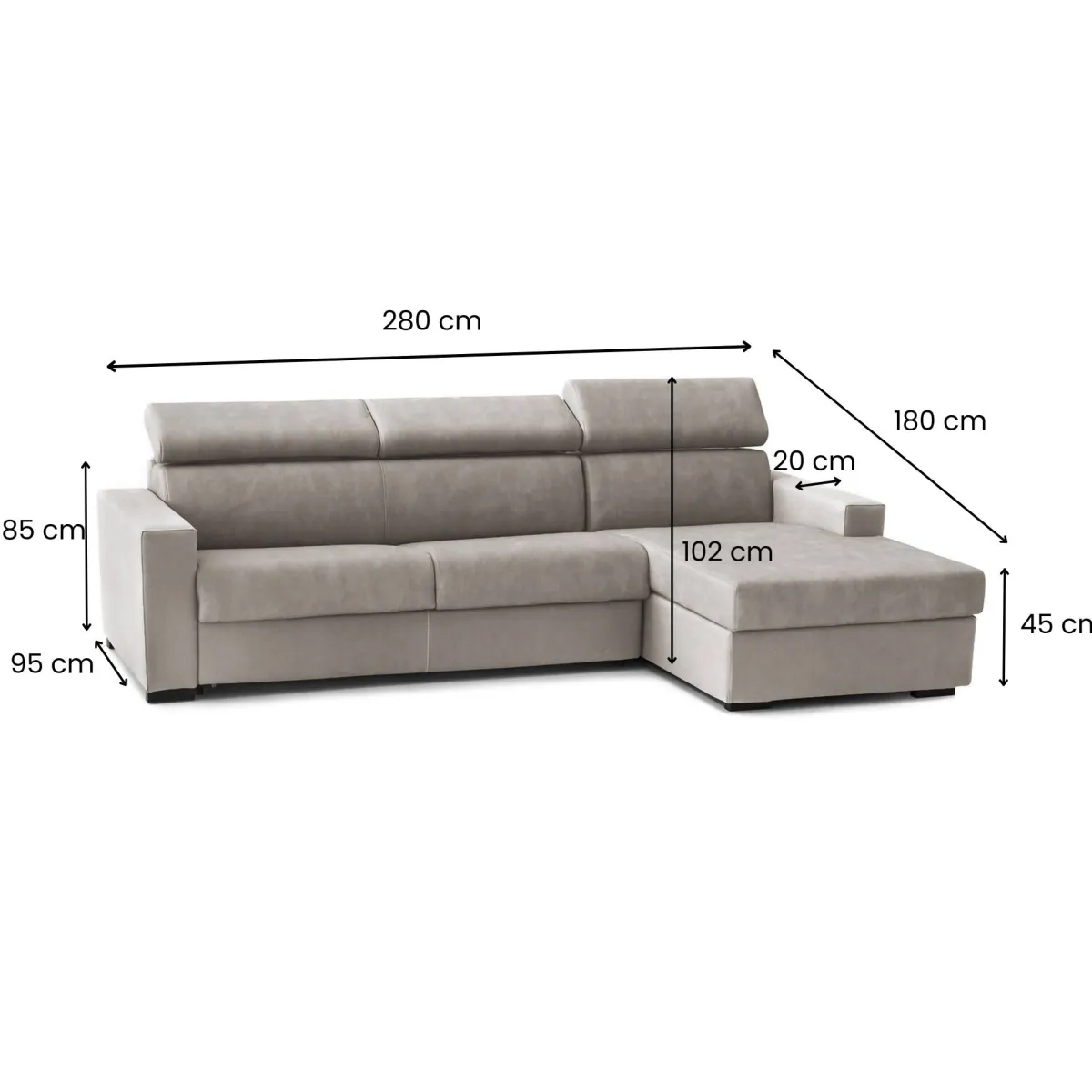 Divani Letto Con Penisola|Salotto > Dmora Divano letto compatto tortora 280x95cm - Allevatore Grigio Tortora