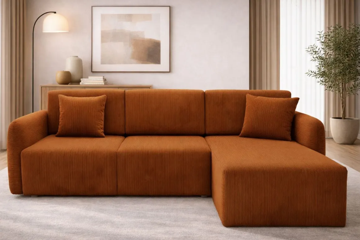 Divani Angolari|Divani Letto Con Penisola > Dmora Divano Letto con Penisola Contenitore Reclinabile 207x148 cm, Reversibile - Pagno Arancione Scuro