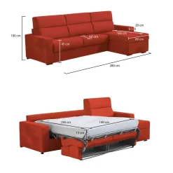 Divani Angolari|Divani Letto Con Penisola > Dmora Divano Letto con Penisola Sfoderabile Contenitore 280x160 cm, Idrorepellente Trasformabile in Letto Rete Elettrosaldata Made in Italy Arancione