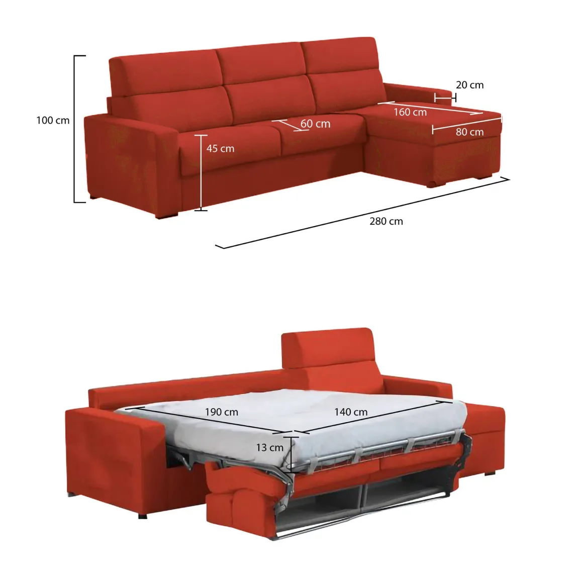 Divani Angolari|Divani Letto Con Penisola > Dmora Divano Letto con Penisola Sfoderabile Contenitore 280x160 cm, Idrorepellente Trasformabile in Letto Rete Elettrosaldata Made in Italy Arancione